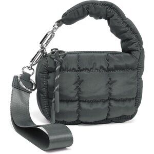 Women's Quilted Wristlet Cute Mini Charm Gift Pouch Puffer Gray Evening Handbag